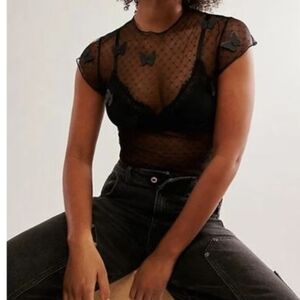 NWT Free People Black Lace Chemise XS bitterly